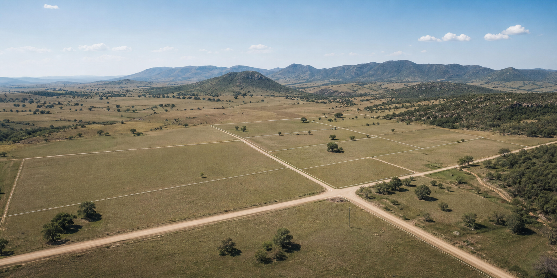 Aerial view of land lots and rural roads
